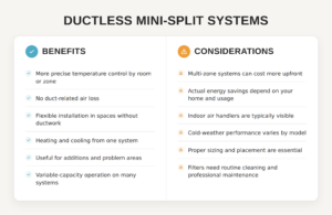 Comparison chart of the benefits and considerations of a mini-split system